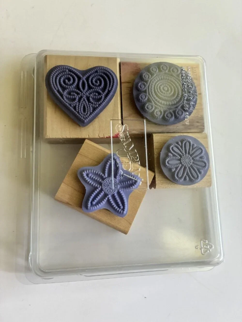Stampin' Up! Dotted Rubber Stamps Set Heart Floral Mandala Starfish Wood Block